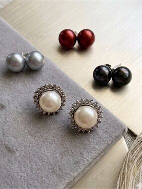 Salt Water Pearl with Halo Jacket Stud Earring Set